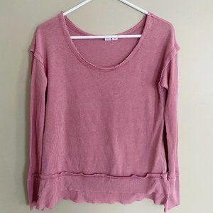 Melrose + Market raw hem waffle knit pink shirt sz s